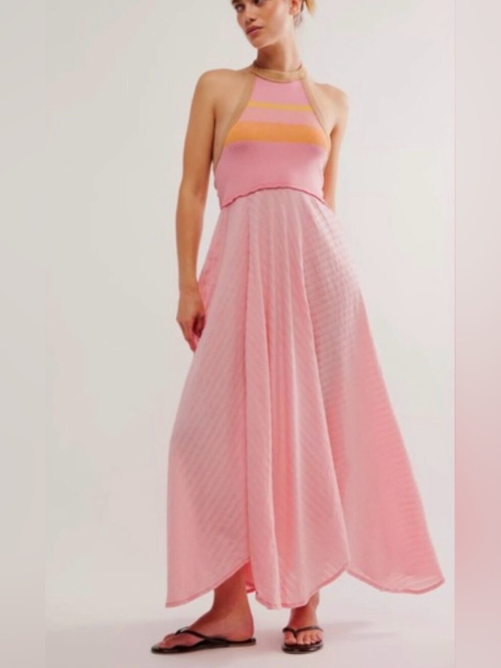 Free People Surf’s Up Halter Maxi Dress Flamingo Pink Large